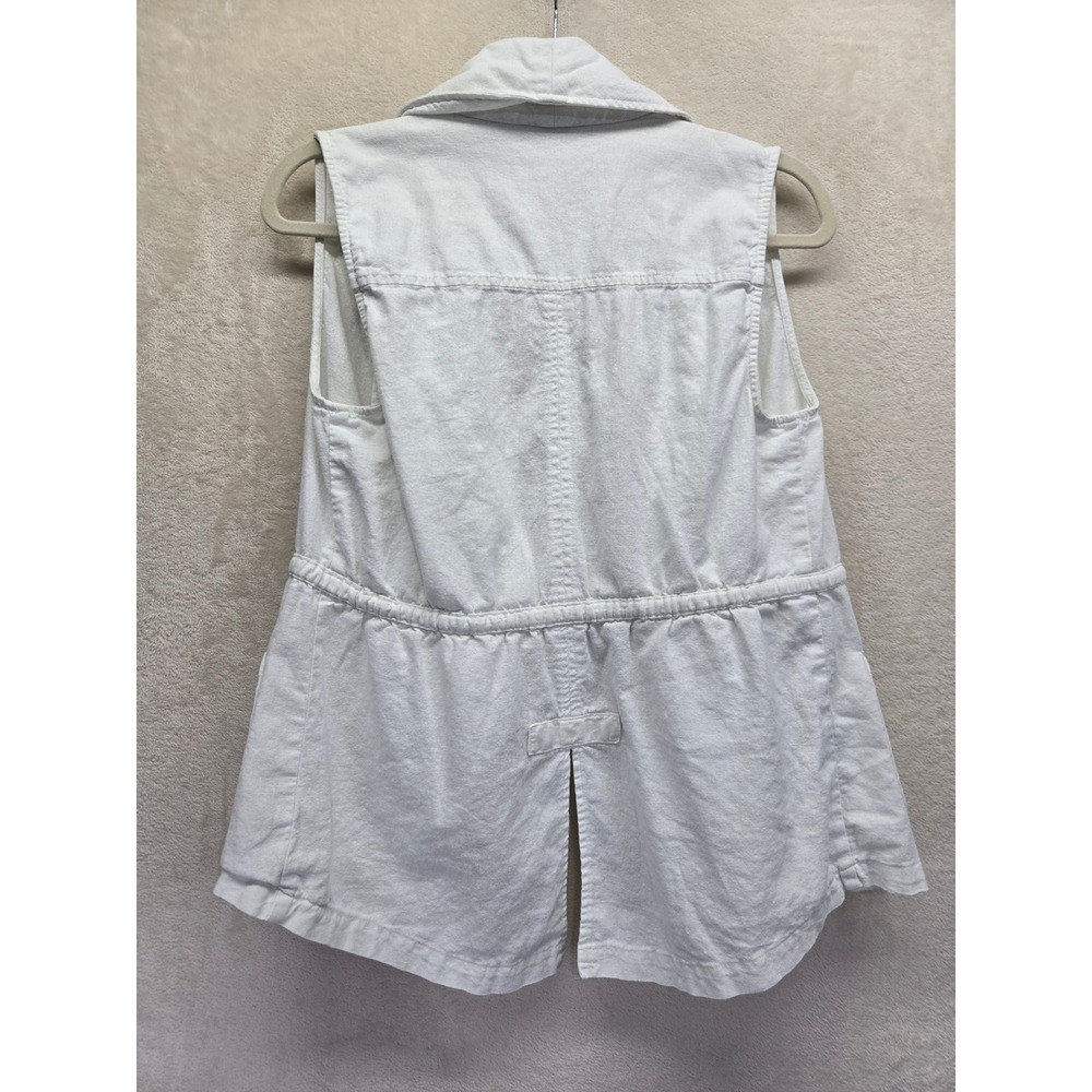 Juicy Couture White‎ Linen Blend Utility Vest Cargo Draped Open Small Safari - Picture 2 of 5
